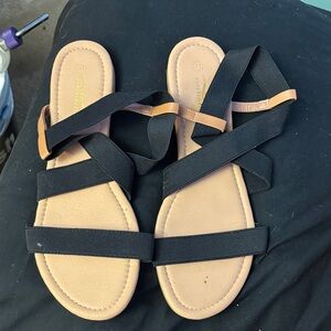 Elegant Black and Tan Strappy Sandals